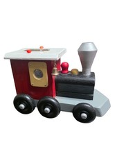 American Handcrafted Vince Lopez Wooden Train Coin Bank Folk Art Locomotive Bell