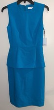 NWT Calvin Klein Sz 2 Teal Aqua Blue Lagoon Back Zip Peplum Career Sheath Dress