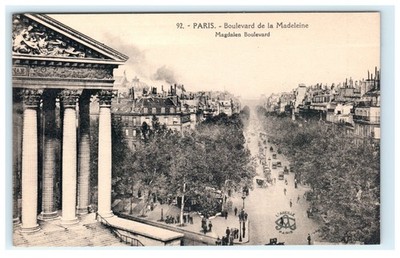 Vintage Paris Boulevard de la Madeleine Lithograph Postcard by L'Abeille