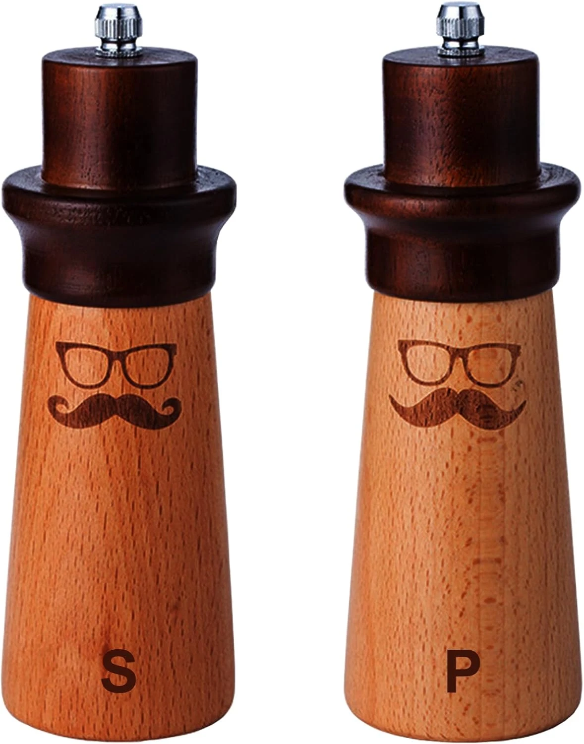 Premium Wooden Salt & Pepper Grinder Set, Refillable Mills, Manual Grinder, Beec