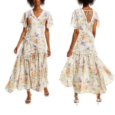 Beulah Womens Floral Lace Tiered Midi Dress Sz L Cottagecore Prairie