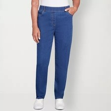 Alfred Dunner Womens Blue Full Bloom Mid Rise Straight Pull On Pants Size 8 NWT