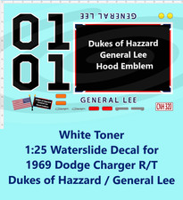 White Toner 1:25 Waterslide Decal for Dodge Charger Dukes of Hazzard General Lee