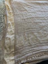 Taupe Tan Sheer Wrap Scarf Shiny gold trim Fringe 85 inch