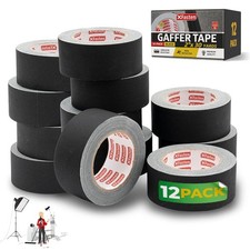 XFasten Black Gaffers Tape 2 Inch x 30 Yards 12-Pack, 1080ft ,