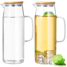 2 Pack Glass Pitchers With Lid And Handle 50oz Clear Water Pitcher Glass Carafe 