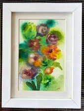 Original Small Watercolor Painting Florals Multicolor White Frame list by Artist