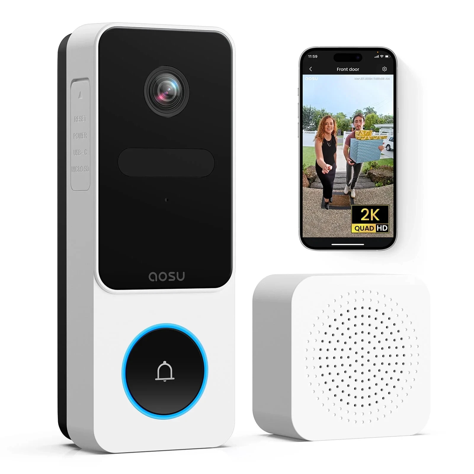 Wireless Doorbell Camera with Chime Head-to-Toe View Video Smart Night Vision 2K-image