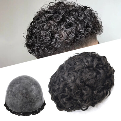 20MM Curly Hair Toupee for Men Full Poly Skin Men Hair Units Replacement System
