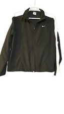 Vintage Nike Women's Black Windbreaker Running White Swoosh Full Zip Jacket Sz M