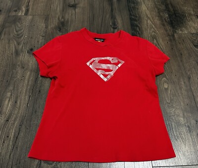 Vintage Superman T Shirt Womens L Red Short Sleeve Warner Bros Shirt USA  Y2K DC