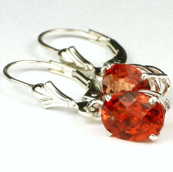 Brincos de prata esterlina com alavanca de safira Padparadsha criados, SE007 - Imagem 3 de 4