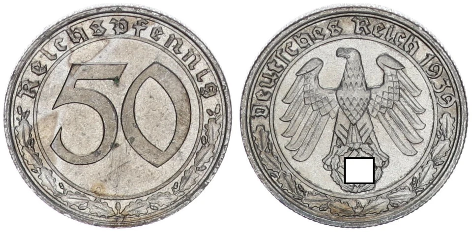 Deutschland - Drittes Reich 50 Pfennig 1939 A 3. Reich fast Stempelglanz, 109420 - Bild 1 von 1