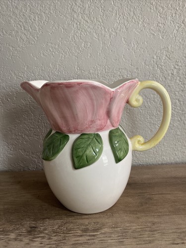 Krug ELPA Alcobaca Portugal Keramik 8" Blumenform handbemalt kitschig