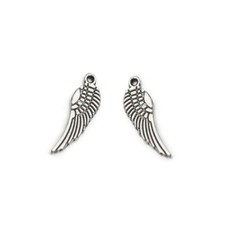 50 Textured 15mm Angel Wing Pendant Charms With Loop Plated over Pewter Metal