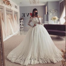 Off Shoulder Long Sleeves Wedding Dresses Lace Applique Bridal Gowns Custom Size