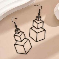 Boucles D'oreilles Argent 925 Avec Pierre De Lune Bleutée - Forme Cube/prisme Losange, Dormeuses, Neuf Avec étiquettes