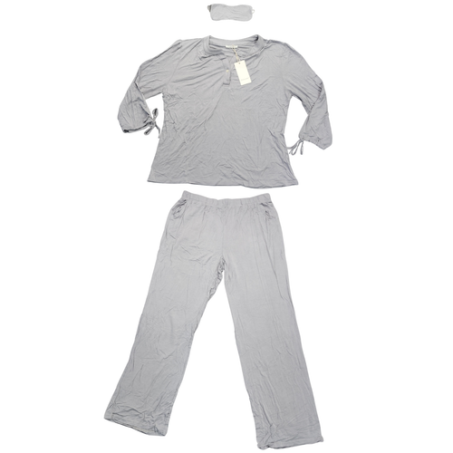 Ekouaer Womens gray pajama set with Top, lounge pants, and sleep mask XL