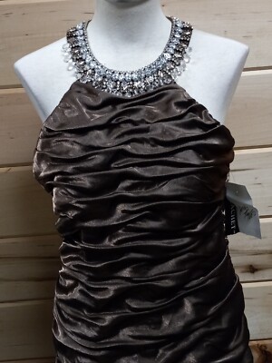NWT Cachet Dress Jeweled Neckline Ruched Style Size 12 Prom, Wedding, Formal #C