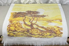 Vintage Sayco Decorative Towel Fringe Gold Yellow Tree African Landscape