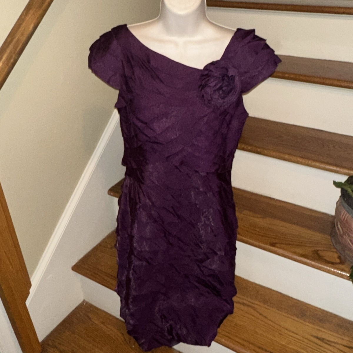 LONDON TIMES Purple Plum Wine Elegant Cocktail Party Wedding Dress Size 8 ❤️f281