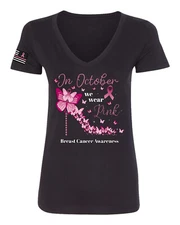 In October We Wear Pink Diamond Heel Women Junior Fit VNeck Tee