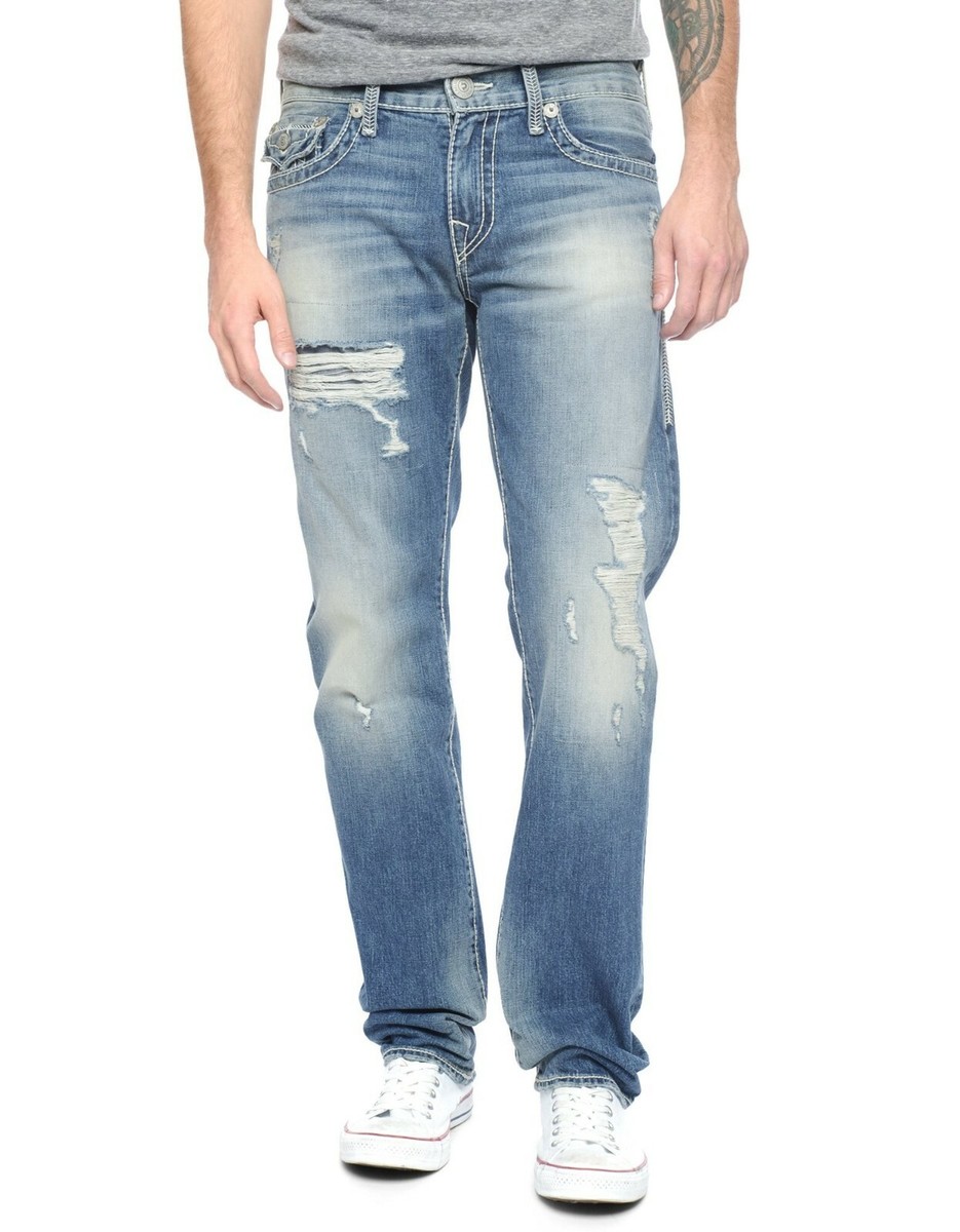 NEW TRUE RELIGION JEANS Mens 30 x 34 Ricky Straight Big T Baseball