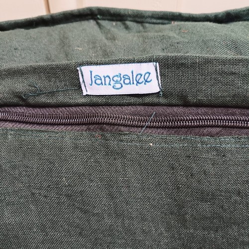 Indra Green Linen Cushion Cover With Antique Embroidered Mirror Work Patch 12 - Picture 9 of 12