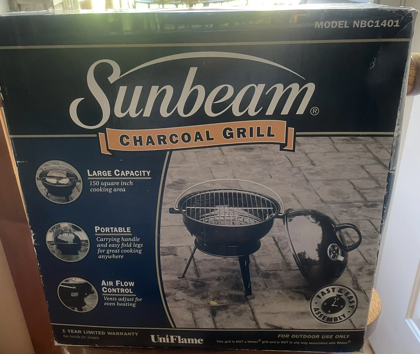 Charcoal Grill Sunbeam NBC1401 Uniflame Large Capacity Portable in Black