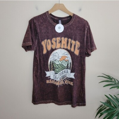 NWT RusTee | Brown Acid Wash Yosemite National Park Graphic Tee, size medium