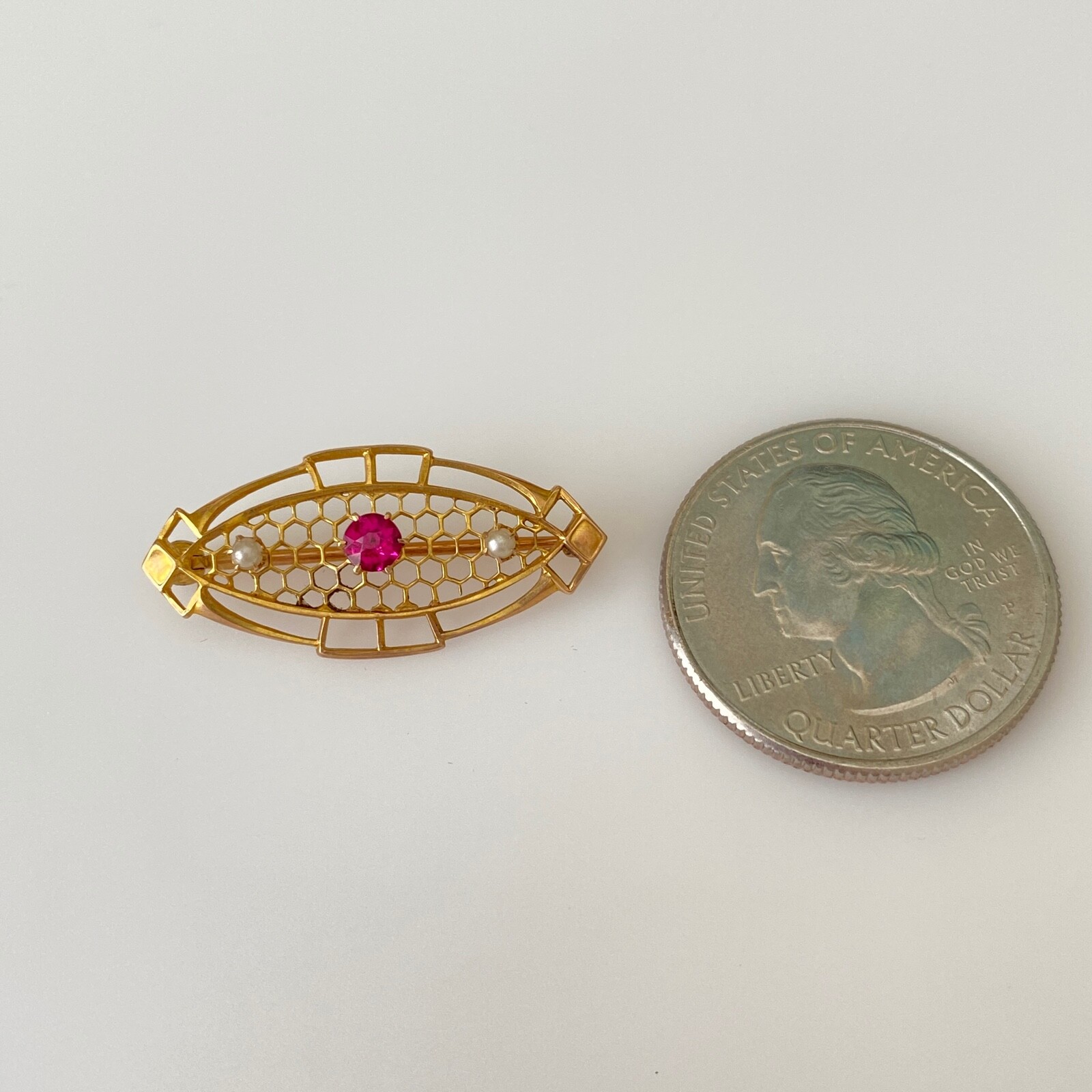 Vintage 10k Solid Yellow Gold Ruby Seed Pearl Det… - image 5