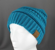 Teal ski hat chunky thick ribbed knit slouch cap beanie winter crochet hat