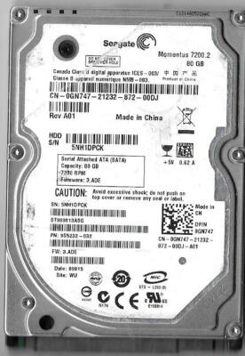 Seagate ST980813ASG 80GB Sata Hard Drive P/N: 9S5232-032  5NH  WU