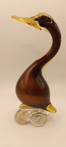 Vtg. Murano Duck  Figurine 9" Tall MCM Cased Art Glass w/Foil Label Italy