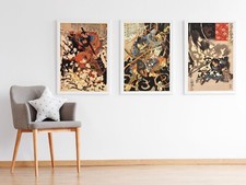 Set of 3 Japanese Samurai Wall Art Prints Posters Pictures by Utagawa Kuniyoshi
