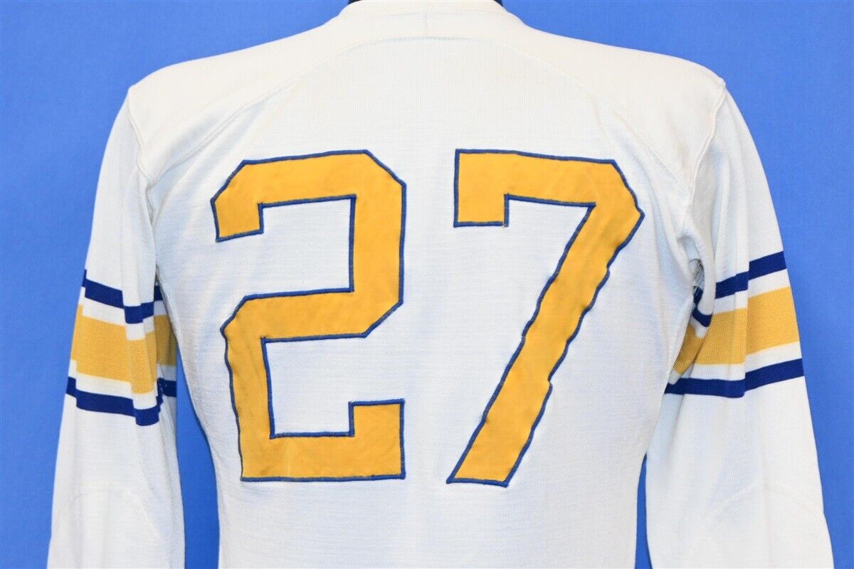 vintage 50s WHITE YELLOW BLUE #27 FOOTBALL LONG SLEEVE