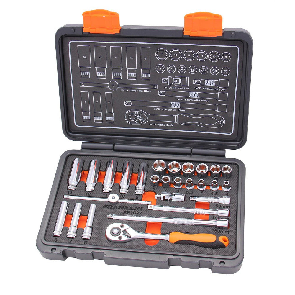 1/4"" Drive 6 Point Socket Set 27 Pce Franklin Tools XF1027