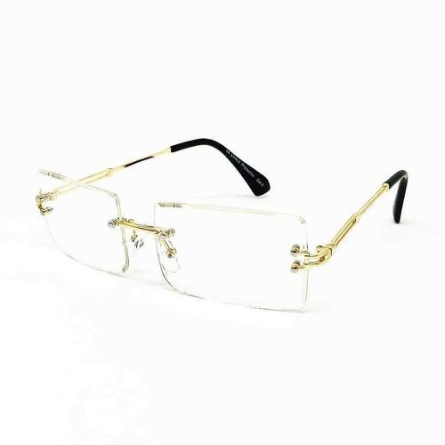 Occhiali da sole uomo donna senza montatura aste oro lenti neutre Elegance  1n | eBay