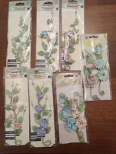 New 7 pkg Prima Long Stem Paper Flower pink purple blue rose #8