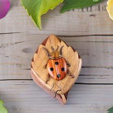 Lady Bug Wooden Puzzle Box - Handcrafted with Secret Compartment - All Natural