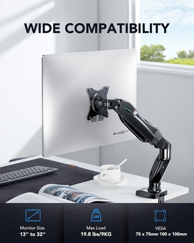 Single Monitor Mount 13-32" Gas Monitor Arm, Adjustable Stand Vesa Mount / clamp - Photo 2/5