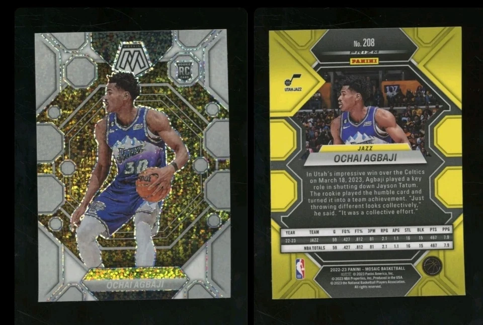 2022-23 Panini Mosaic White Sparkle Prizm #20 Ochai Agbaji RC Rookie SSP - Image 3 of 3