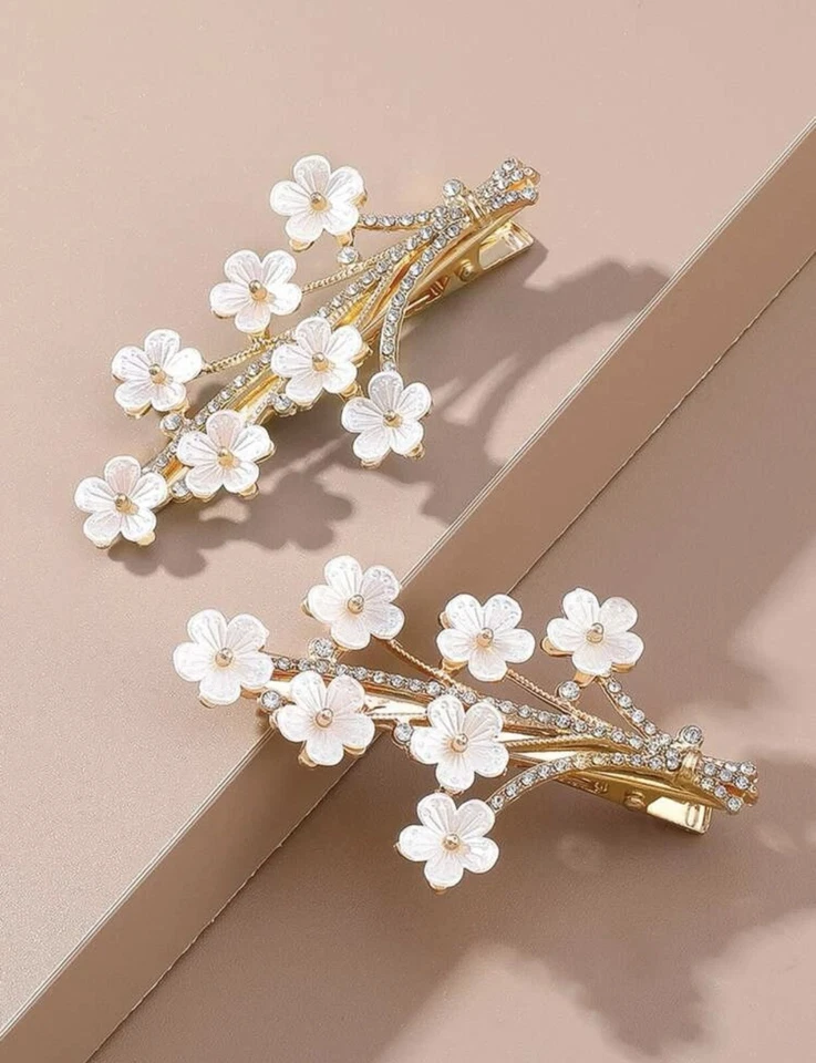 2pcs flower decor Hair Clips Slide Bridal Hair Accessory snap Hairpins UK