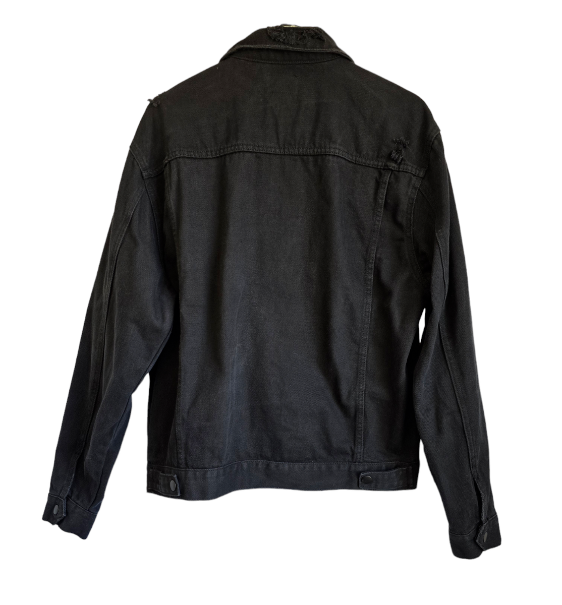 FOREVER 21 Denim Jean Jacket Men L Black Snaps Trucker Distressed