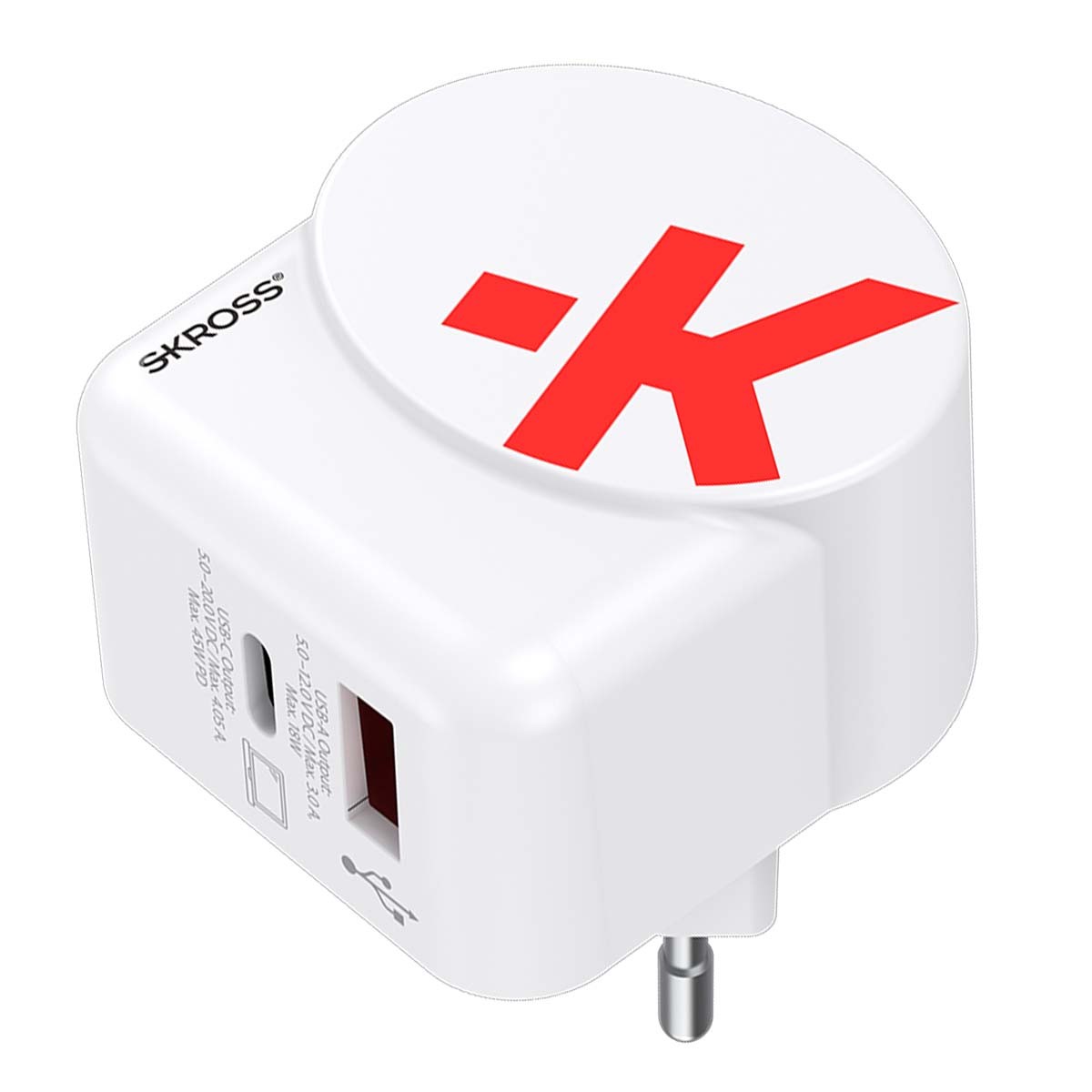 Adaptateur voyage Skross USB-C 45W et USB-A 18W pour Europe