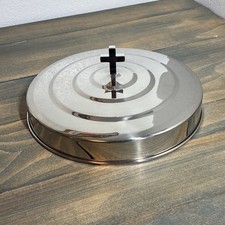Stainless Steel Communion Tray Lid Cover Church Supply Cross Handle Altar (ST)