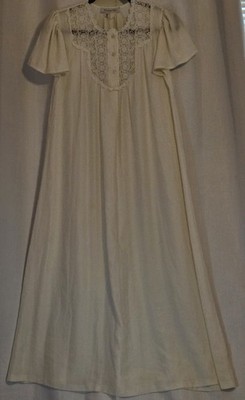 Vintage 80s Christian Dior Nightgown Lace Yoke Flutter Sleeve Satin Cream M - L