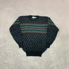 Vintage abstract knitted jumper Patterned Grandad knit sweater Men's L