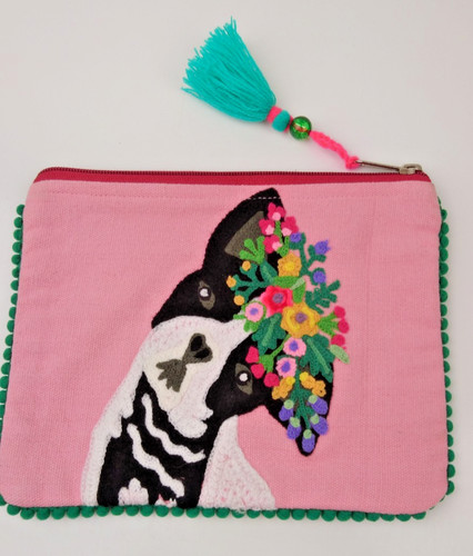 Karma Living French Bulldog Zippered Pouch Pink Makeup Bag