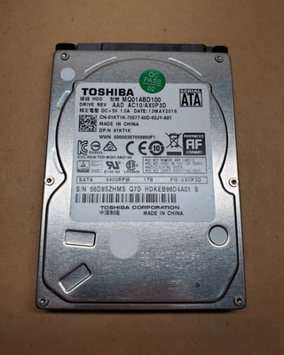 1TB Toshiba MQ01ABD100 HDD SATA | Fully wiped and tested using KillDisk software